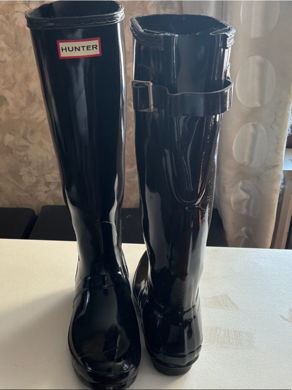 Wide calf Hunter black glossy boots